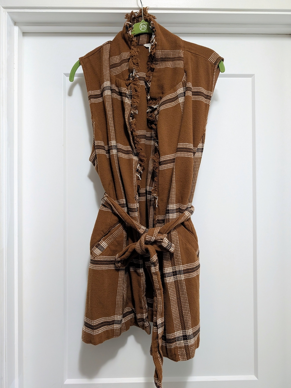 Women's Cato Plaid Belted Long Vest